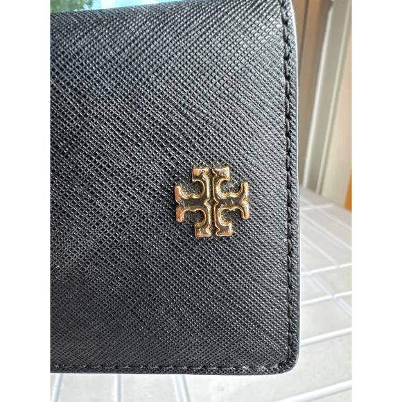 Tory Burch Black Bifold Flat Wallet with Gold Emblem 3”x4” Women’s - Picture 2 of 7